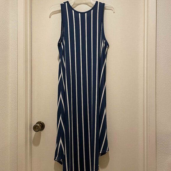 WESTLOOP WOMEN HANDKERCHIEF HEM DRESS BLUE AND WHITE STRIPES - Picture 1 of 4